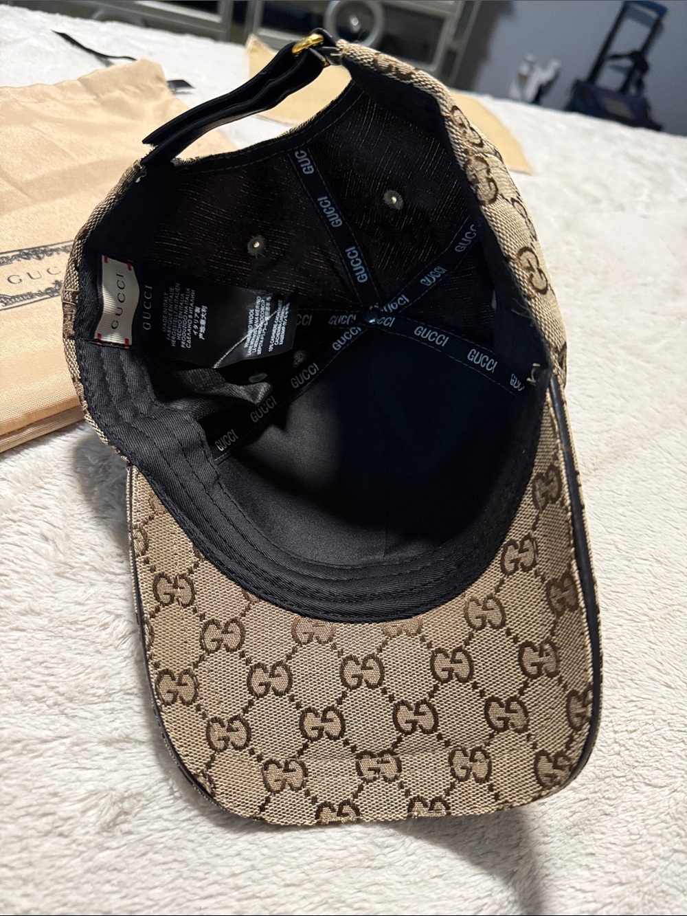 Gucci Beige GG Canvas Cap with Green and Red Web and Gold Double G - Picture 5 of 7